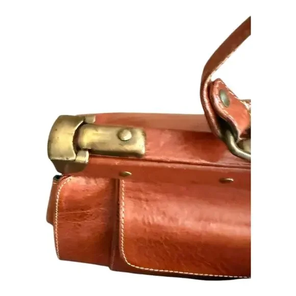 Vintage Brown Leather Satchel Tote Business Bag with Detachable Shoulder Strap - Picture 9 of 16